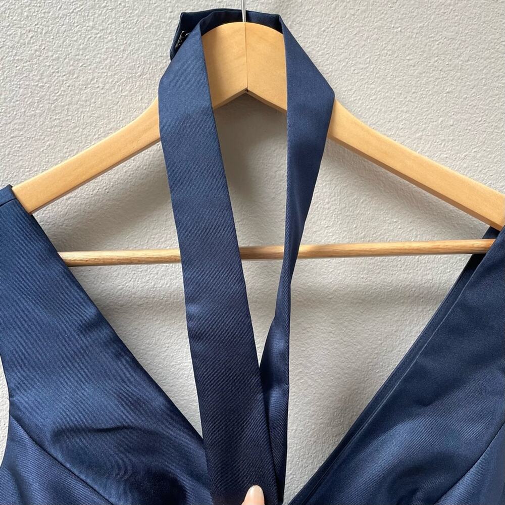 Alfred Sung Sleeveless A-Line Satin Dress w Pockets Midnight Blue Women’s 4 $231 - Picture 6 of 9
